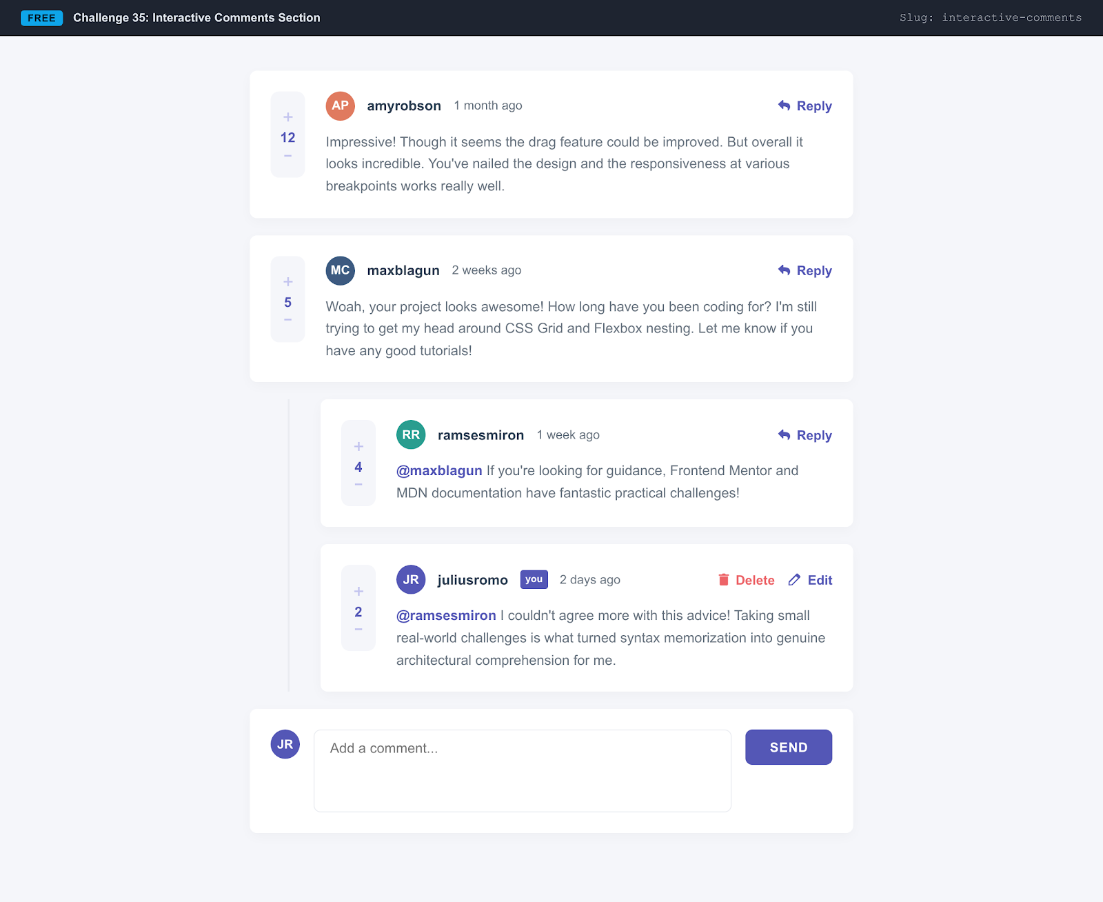 Interactive Comments Section